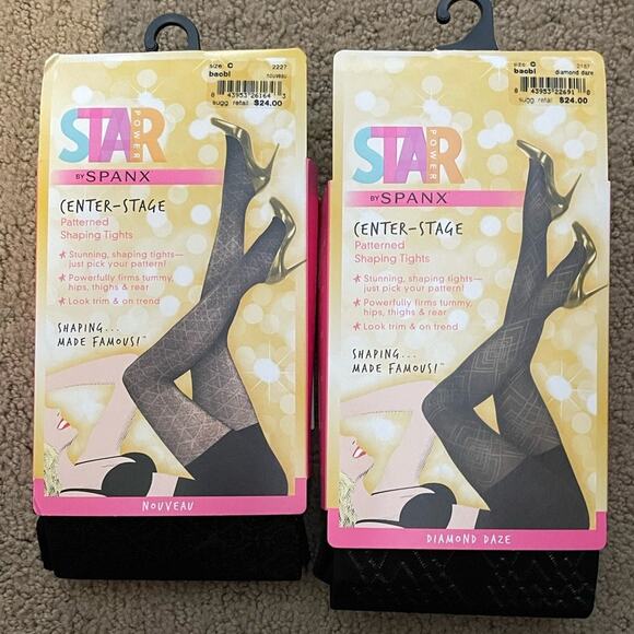 Star Power by SPANX Center-Stage Shaping Tights Black 2 Pair Size C NEW - Picture 1 of 6